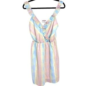 ANDREE BY UNIT Women’s V Neck Ruffle Sleeve Pastel Gradient Mini Tank Dress Med